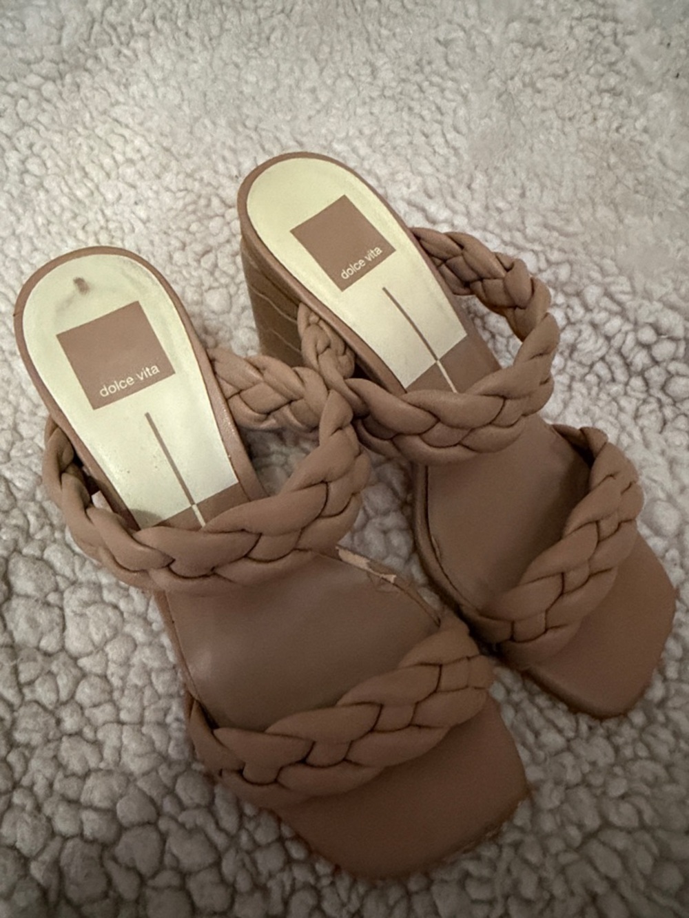 Dolce Vita Braided Double-Strap Heeled Sandals in Taupe - Picture 2 of 7